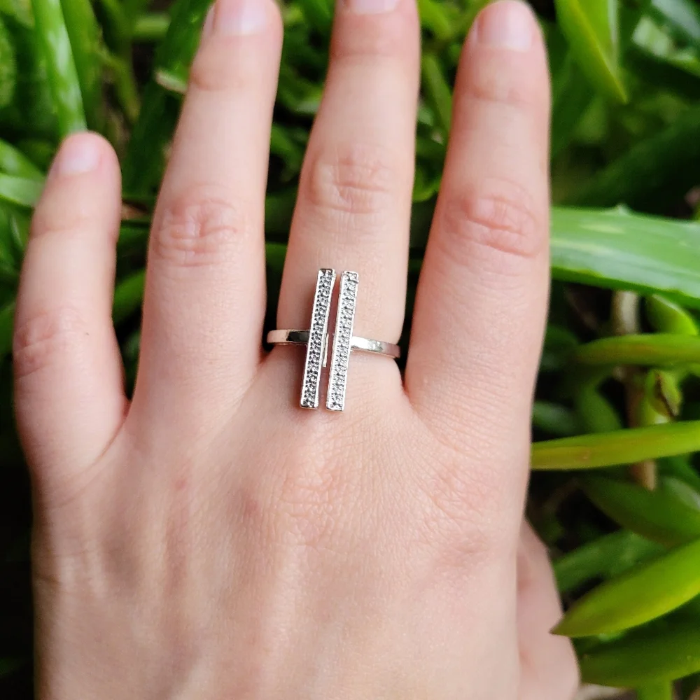 New Classic Silver Simple Dainty Double Bar Ring Band
